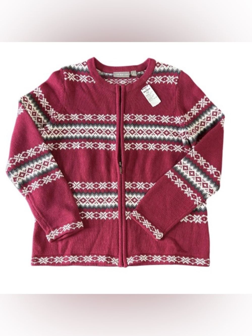 Croft & Barrow Women M Full Zip Heavy Knit Sweater Cardigan Fair Isle Nordic New